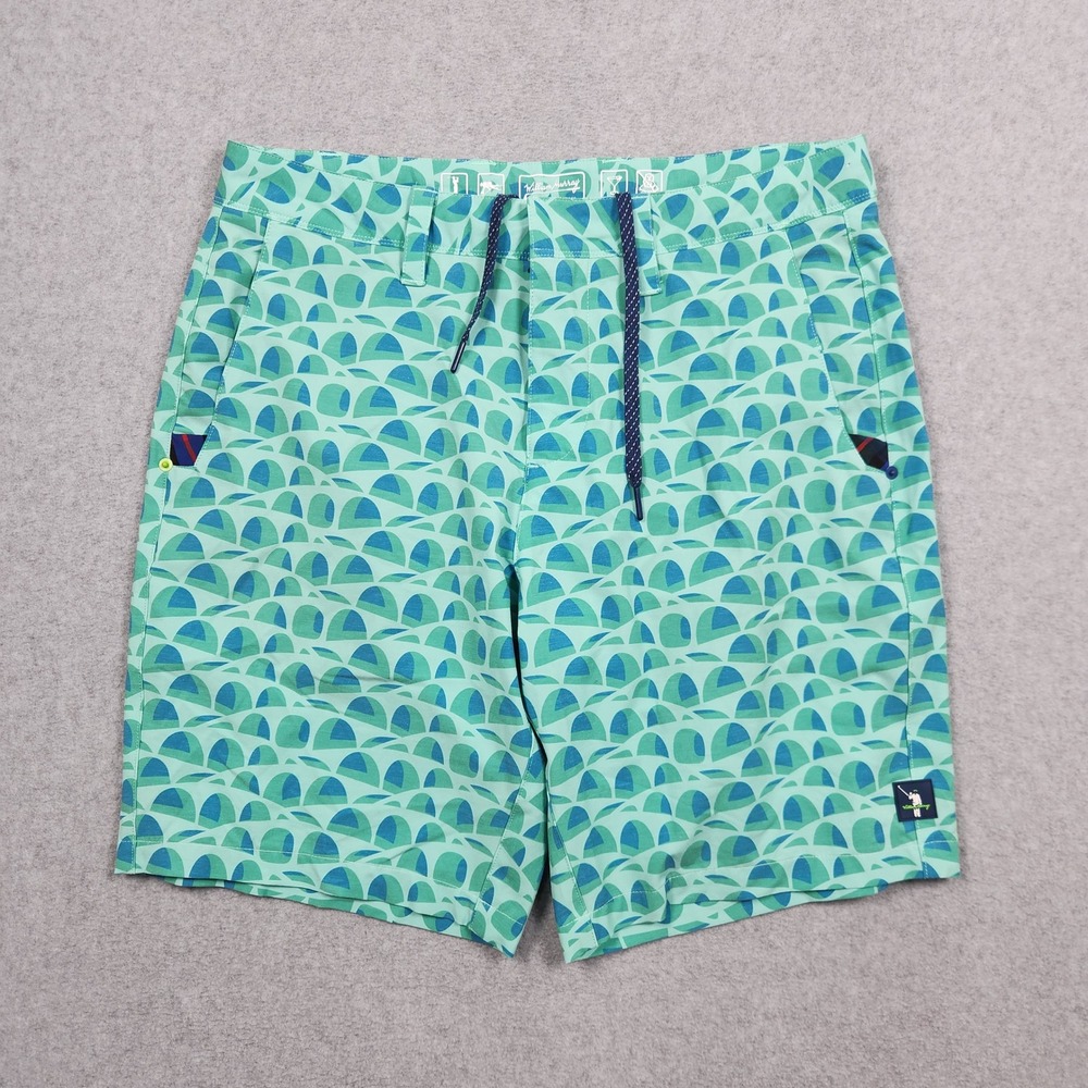 William‎ Murray Shorts Mens 32 (Actual 34) Green Golf Geometric Stretch Active